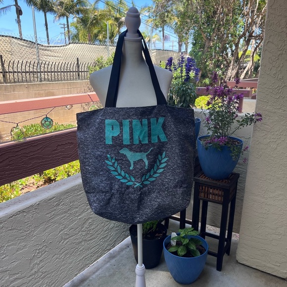 Victoria's Secret PINK Gray and Teal Tote Bag - Picture 1 of 10